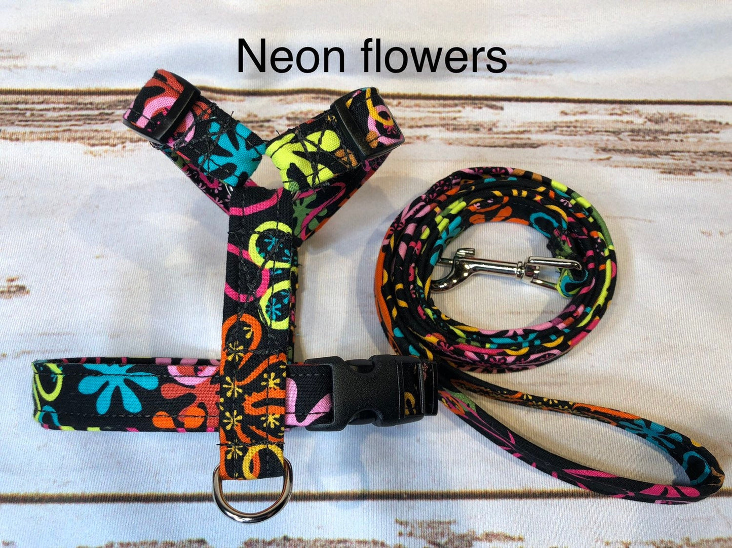 Dog harness, harness and leash, step in harness, standard harness, dog harness girl, dog harness set, adjustable harness, neon flowers