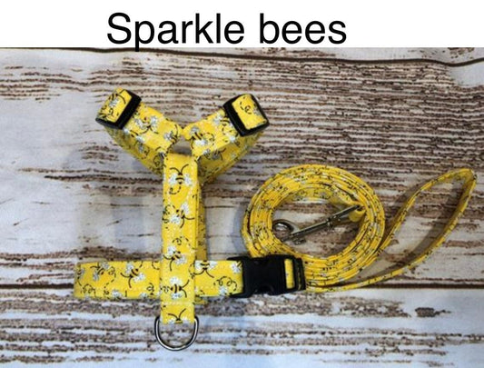 Dog harness, Harness and leash, step in harness, dog harness set, standard harness, roman dog harness, adjustable, bee dog harness, sparkles