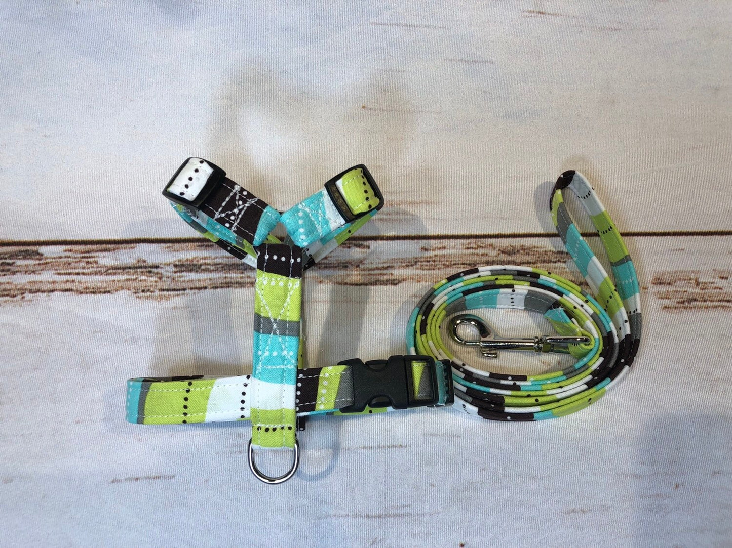 Dog harness, harness and leash, dog harness unisex, dog halter, leash, step in harness, standard harness, dog harness set, teal, lime, waves