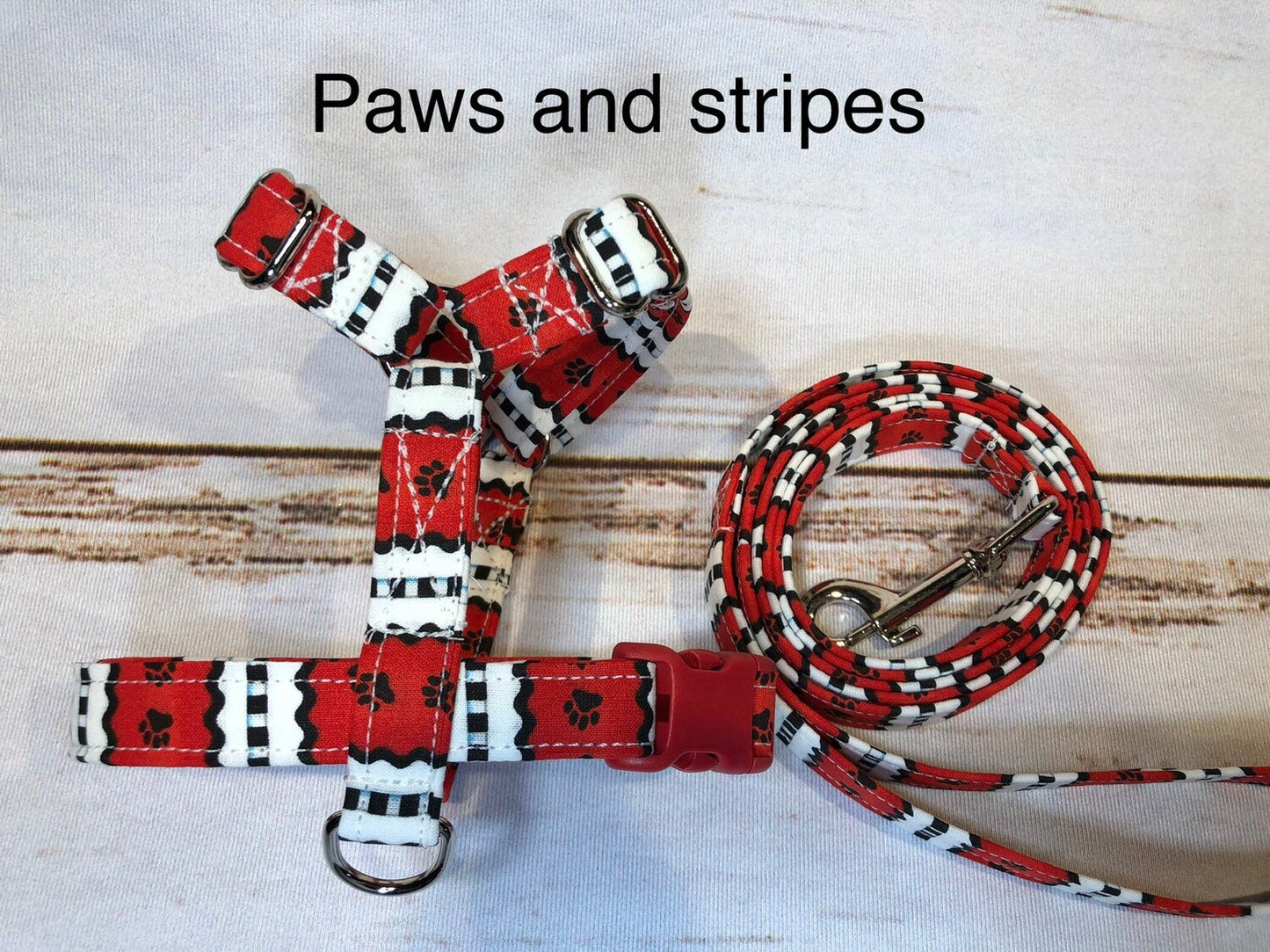 Dog harness, harness and leash, dog harness unisex, dog halter, leash, step in harness, standard harness, dog harness set, paws, red stripes