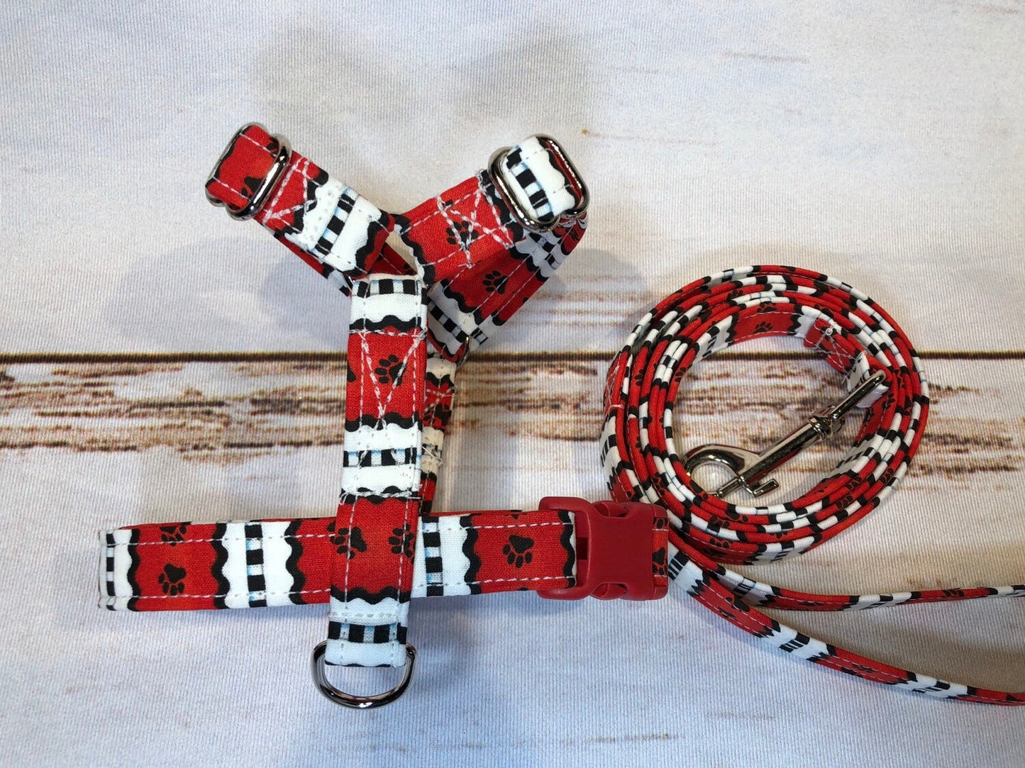 Dog harness, harness and leash, dog harness unisex, dog halter, leash, step in harness, standard harness, dog harness set, paws, red stripes