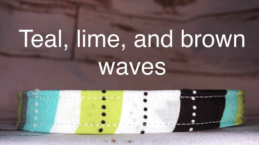 Dog Collar, dog collar unisex, fabric dog collar, teal and lime dog collar, nylon, adjustable collar, buckle dog collar, teal, lime, brown, waves