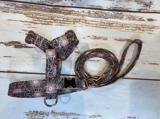 Dog harness, Harness and leash, standard harness, step in harness, harness set, rose gold, rose gold hardware, geometric print, geometric