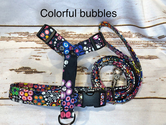 Dog harness, Harness and leash, step in harness, adjustable dog harness, dog halter, dog harness set, leash, roman dog harness, bubbles