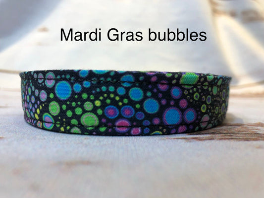 Mardi Gras bubble dog collar, colorful, side release collar, unisex, adjustable collar, washable collar, fabric dog collar, girl, boy