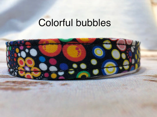 Bubbles dog collar, colorful dog collar, washable, eco friendly, adjustable dog collar, side release dog collar, black, bubbles, unisex, dog