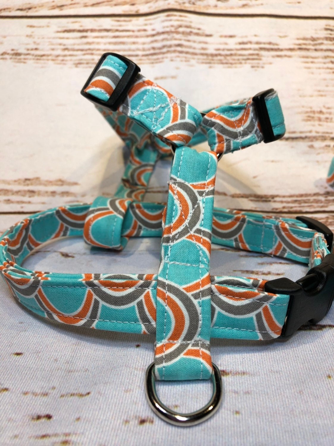 Dog harness, Harness and leash, step in harness, standard harness, adjustable harness, dog harness set, orange, turquoise, gray