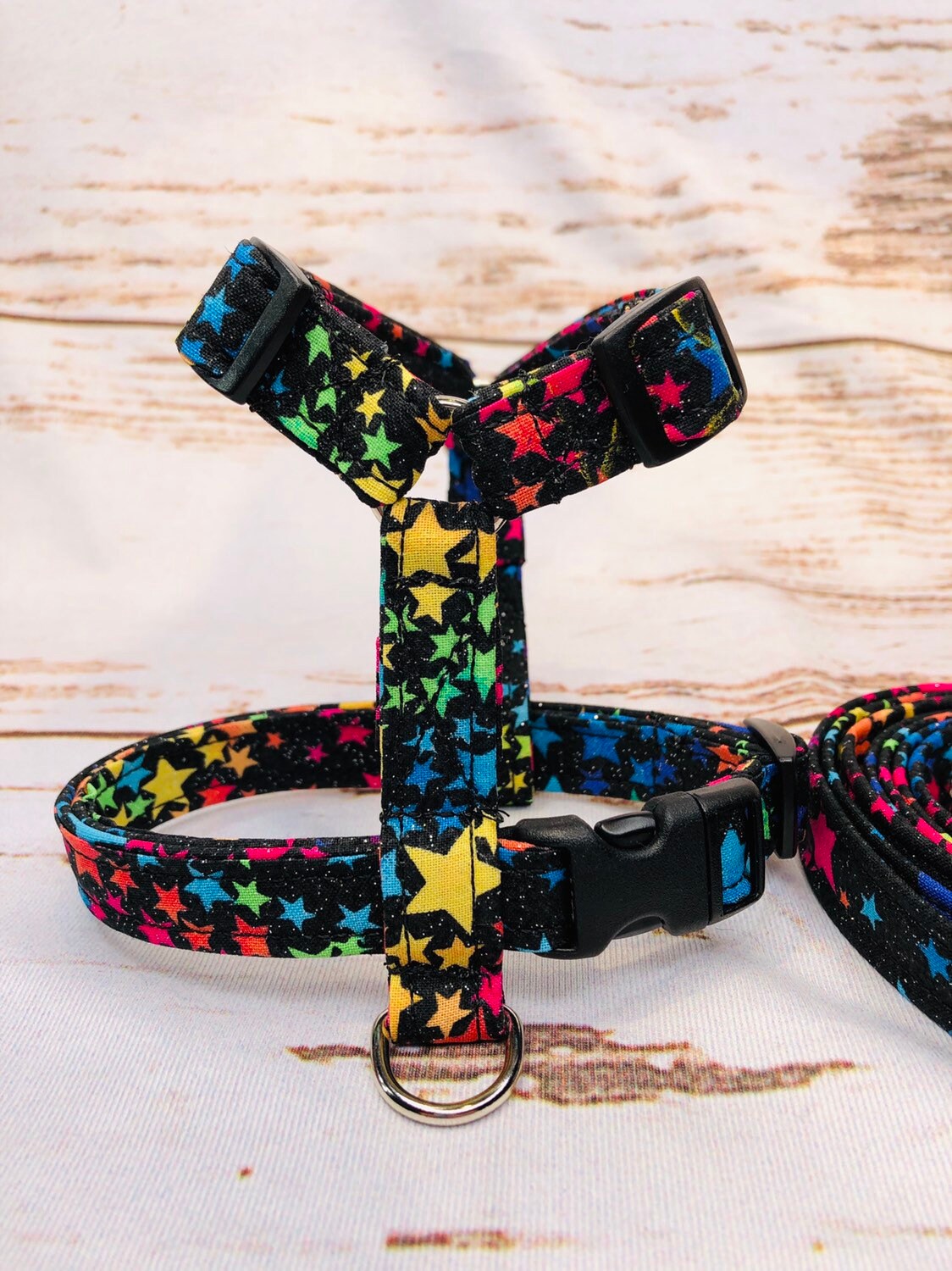 Dog harness, Harness and leash, step in harness, standard harness, dog halter, dog harness set, dog halter, female, neon stars, sparkles