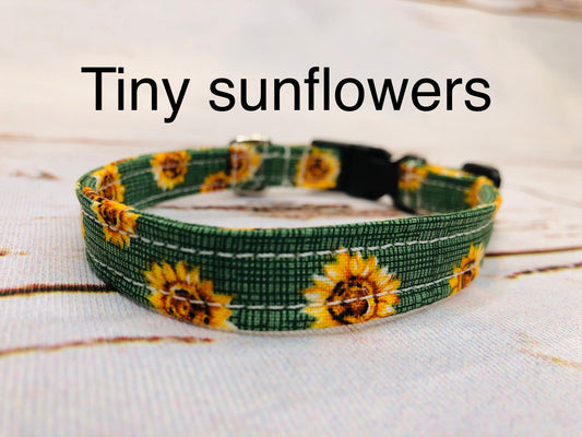 Sunflower dog collar, green dog collar, girl dog collar, side release collar, adjustable collar, washable, eco friendly, green, sunflowers