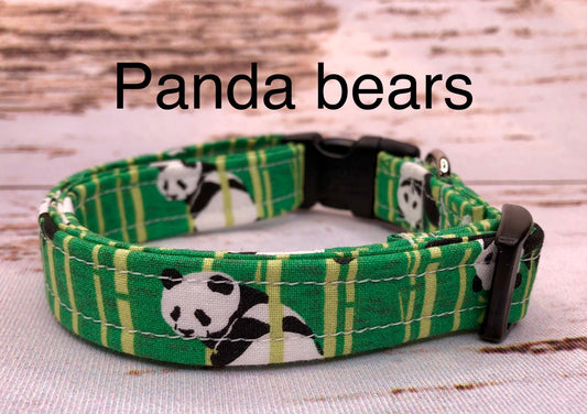 Panda bear dog collar, cute dog collar, funny dog collar, adjustable, washable, side release, eco friendly, green, panda bear, fabric collar