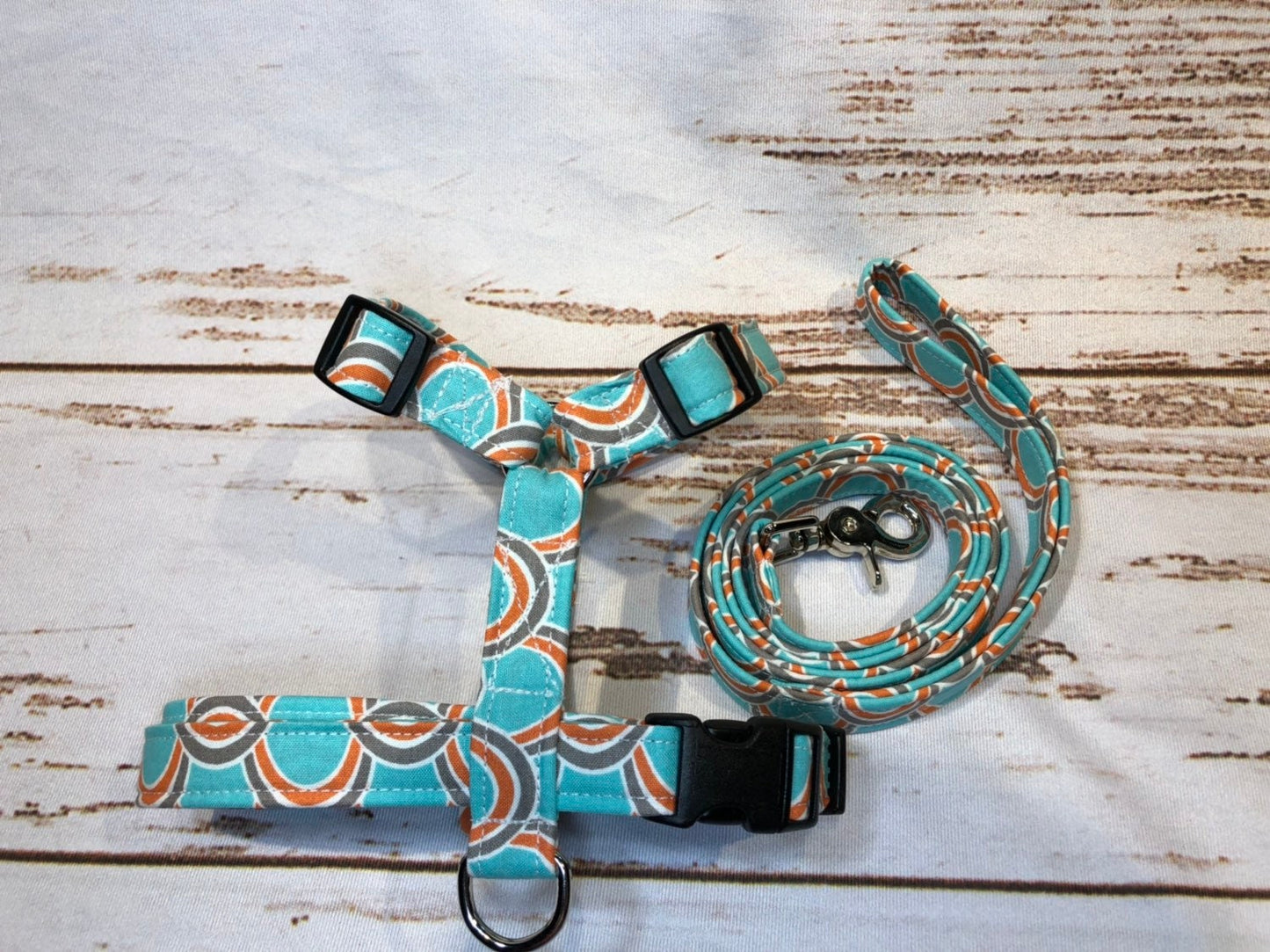 Dog harness, Harness and leash, step in harness, standard harness, adjustable harness, dog harness set, orange, turquoise, gray