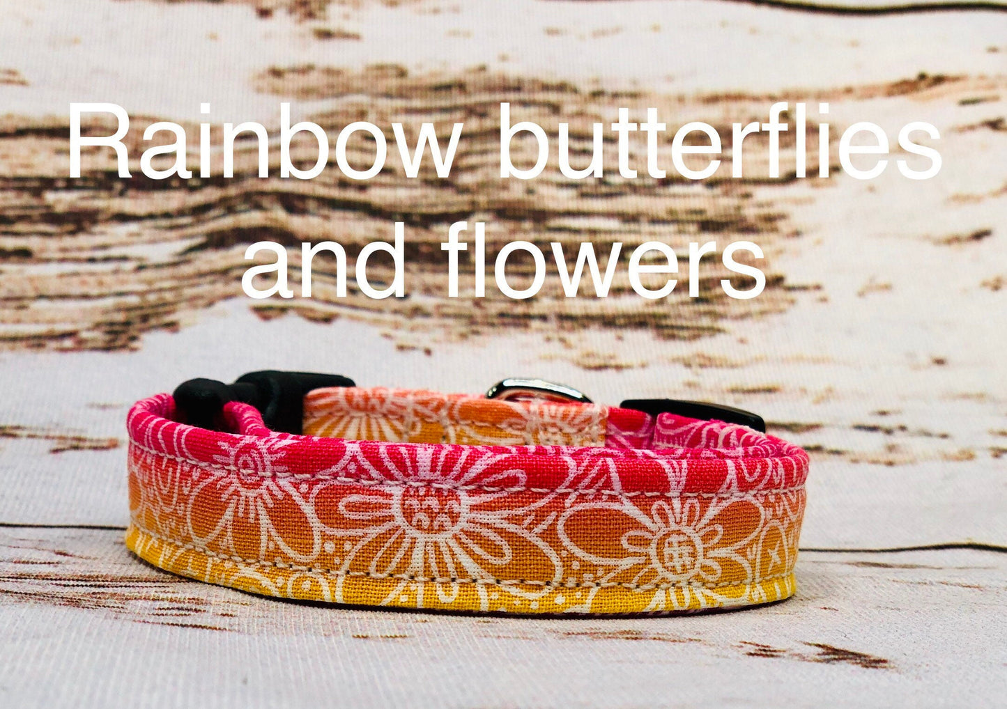 Butterfly and flowers dog collar, rainbow dog collar, side release collar, adjustable collar, washable, eco friendly, girl dog collar