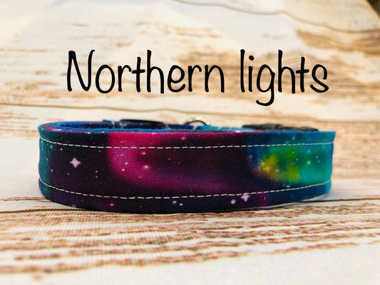 Northern lights Dog Collar, girl dog collar, boy dog collar, collar, fabric, adjustable collar, buckle dog collar, universe, northern lights