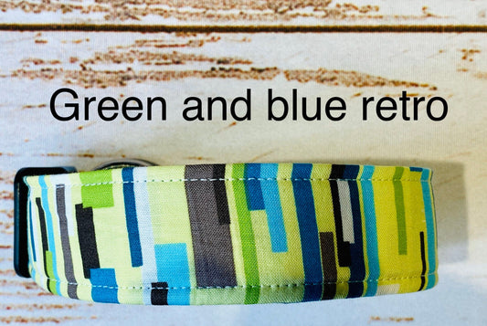 Geometric dog collar, cool dog collar, adjustable collar, green, blue, side release collar, fabric dog collar, girl dog collar, boy collar