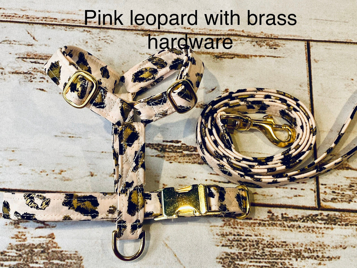 Dog harness, Harness and leash, step in harness, standard harness, dog harness set, brass hardware, pink leopard, adjustable dog harness