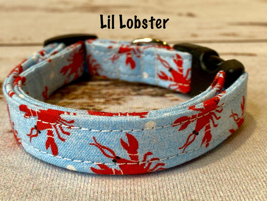 Lobster dog collar, funny dog collar, adjustable collar, washable collar, side release collar, eco friendly, red, blue, lobsters, unisex,