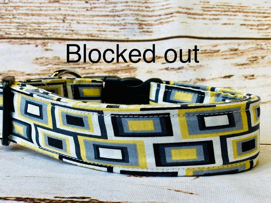 Dog collar, geometric print, gold, gray, black, side release collar, adjustable dog collar, fabric dog collar, unisex, washable collar, dog
