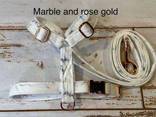 Dog harness, Harness and leash, step in harness, standard harness, dog harness set, rose gold, rose gold hardware, marble dog harness,