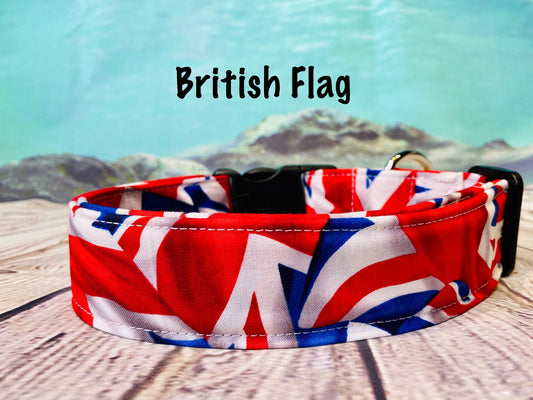 Dog Collar, flag dog collar, British dog collar, adjustable collar, buckle dog collar, British flag print, fabric dog collar, nylon collar