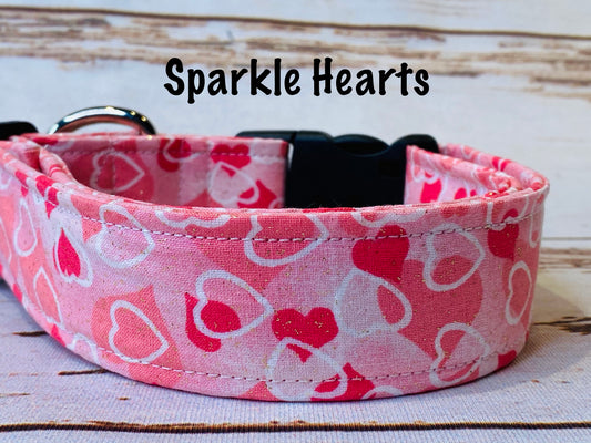 Pink heart dog collar, adjustable dog collar, washable, eco friendly, sparkle heart, pink, side release collar, valentines dog collar