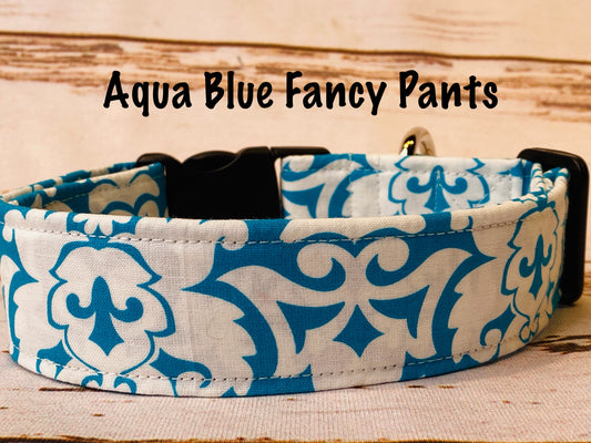 Dog Collar, girl dog collar, designer dog collar, adjustable collar, buckle dog collar, teal dog collar, aqua blue, fabric dog collar, fancy