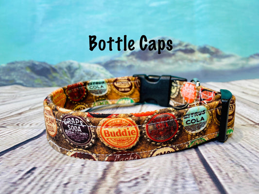 Dog Collar, boy dog collar, martingale collar, adjustable collar, buckle dog collar, bottle cap collar, soda caps, bottle caps, pop bottle