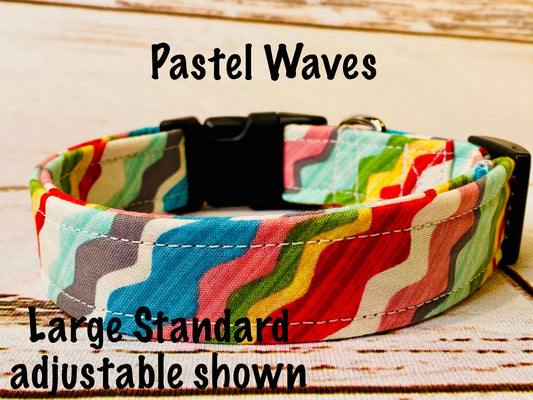 Pastel dog collar, beautiful dog collar, pastel waves, side release dog collar, adjustable, washable, eco friendly, dog collar girl, waves