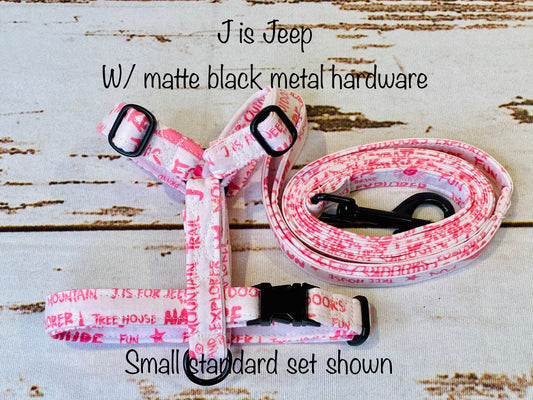 Dog harness, Harness and leash set, step in harness, standard harness, dog harness set, matte black metal, metal hardware, pink dog harness