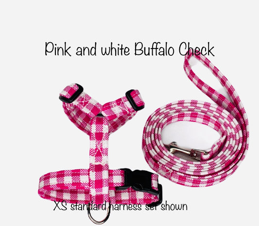 Dog harness, Harness leash set, matching leash, step in harness, standard harness, plaid dog harness, buffalo plaid harness, buffalo check,