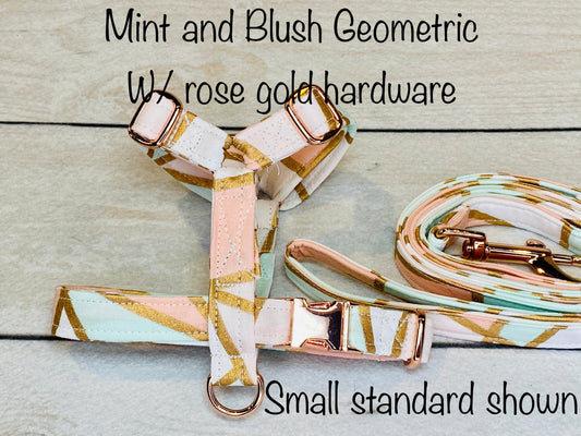 Dog harness, Harness and leash, step in harness, standard harness, dog harness set, rose gold, rose gold hardware, geometric dog harness