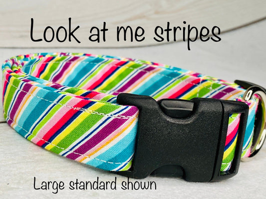 Striped dog collar, girl dog collar, pastel striped dog collar, adjustable side release collar