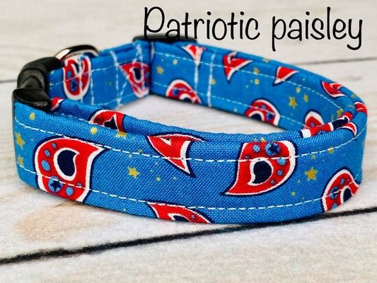 Dog Collar, Girl dog collar, boy dog collar, patriotic dog collar, adjustable dog collar, paisley dog collar, patriotic dog collar, paisley