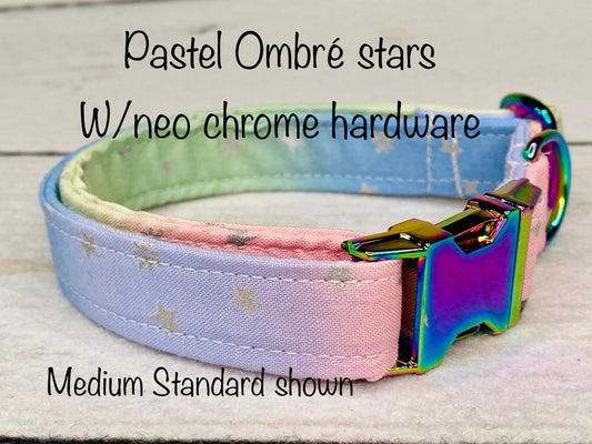 Dog Collar, adjustable dog collar, ombré dog collar, metal buckle, neo chrome, buckle dog collar, pastel dog collar, pastel stars