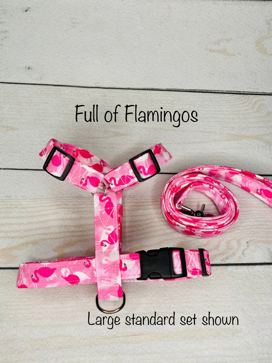 Dog harness, Harness and leash, step in harness, standard harness, dog halter, dog harness set, flamingo dog harness, pink flamingos