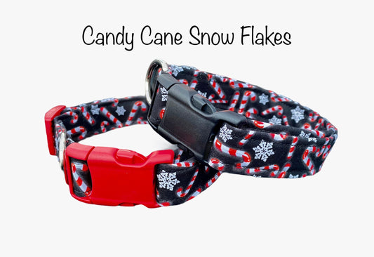 Dog Collar, adjustable dog collar, side release dog collar, holiday dog collar, Christmas dog collar, candy cane, Christmas collar