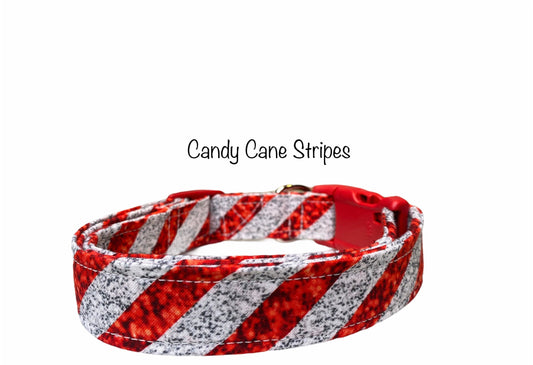 Dog Collar, adjustable dog collar, side release dog collar, candy cane dog collar, Christmas dog collar, candy cane stripe, Christmas collar