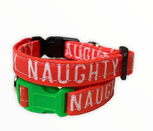 Dog collar, Christmas dog collar, naughty dog collar, fabric dog collar, adjustable, funny dog collar, red, naughty, Christmas