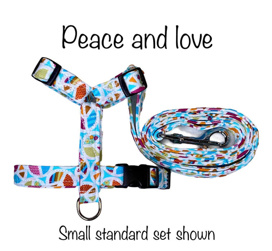 Dog harness, Harness and leash, step in harness, dog harness set, standard harness, roman dog harness, adjustable, peace signs, hippy