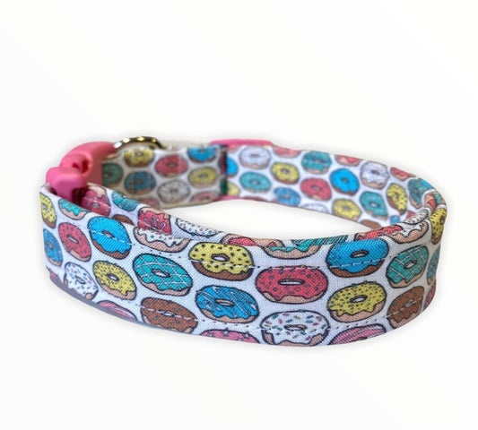 Dog collar, donut dog collar, cute dog collar, fabric dog collar, adjustable, nylon dog collar, unisex, donut, side release