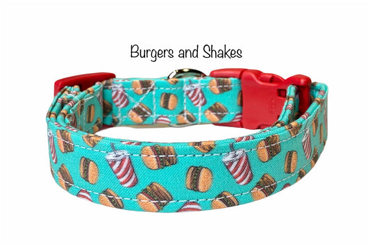 Dog Collar, Burger dog collar, shake dog collar, unisex dog collar, blue dog collar, hamburger dog collar, food dog collar, funny dog collar