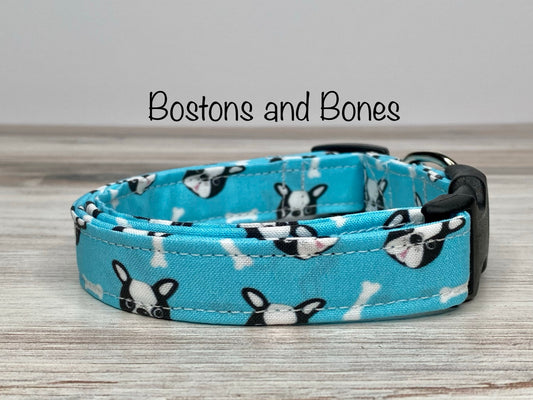 Dog collar, adjustable dog collar, boston terrier dog collar, blue dog collar, eco friendly dog collar, fabric dog collar, custom dog collar