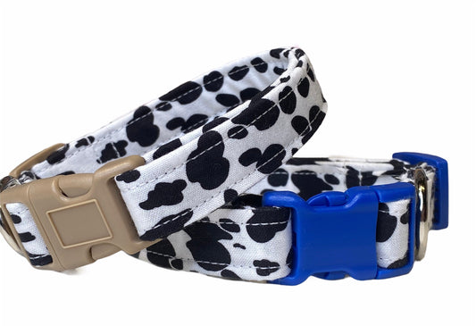Dog collar, cow dog collar, funny dog collar, fabric dog collar, cow print dog collar, unisex, custom dog collar, cow print, colored buckles