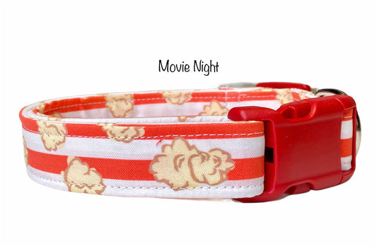 Dog Collar, popcorn dog collar, popcorn collar, movie night collar, striped dog collar, funny dog collar, cute dog collar, food dog collar