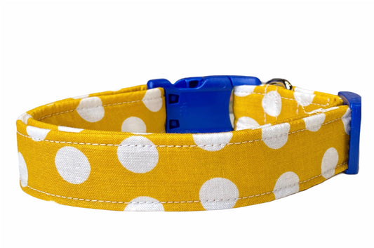 Dog collar, mustard yellow dog collar, Polka dot dog collar, mustard yellow polka dot, custom dog collar, fabric dog collar, custom collar