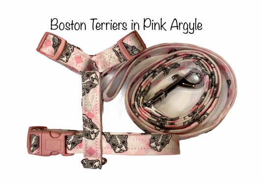 Boston terrier dog harness and leash set, standard Roman dog harness, step in dog harness, handmade dog harness, girl dog harness, custom dog harness