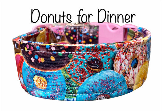 Donut dog collar, wide dog collar, donut lover, dog collar, fabric dog collar, thick dog collar, donuts, side release dog collar, adjustable