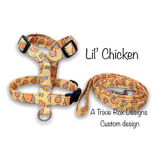 Chicken dog harness and leash set, standard Roman harness, step in dog harness, food dog harness, funny dog harness, washable, adjustable