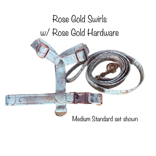 Dog harness, Harness and leash, step in harness, standard harness, dog harness set, rose gold, rose gold Swirls, Rose Gold Hardware, Cream
