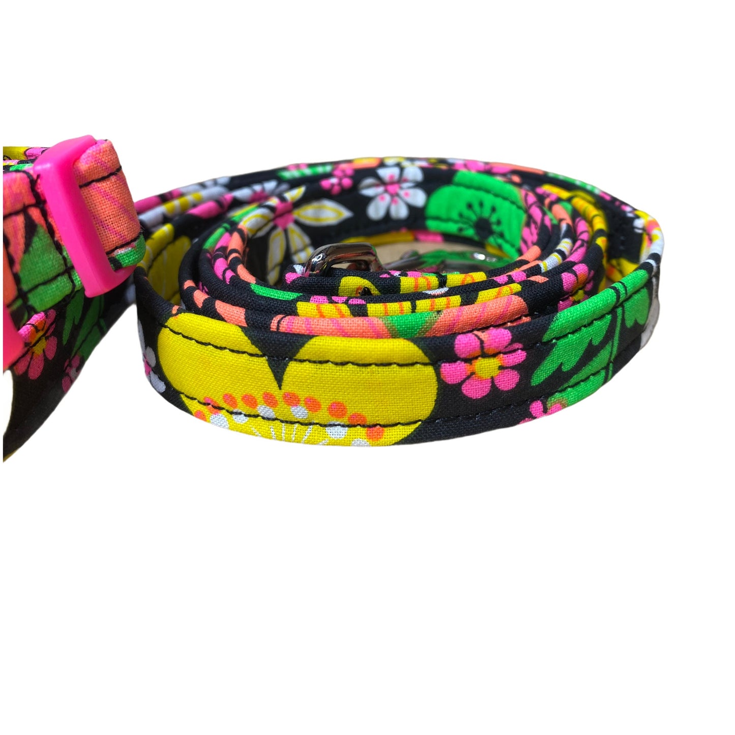 Neon floral dog harness and leash set, standard Roman dog harness, step in dog harness, adjustable, washable, dog harness, floral, neon