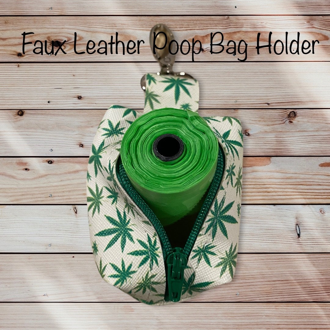 Weed Dog poop bag holder, 420,  dog waste bag holder, faux leather dog poop bag dispenser, dog waste bag dispenser, vegan leather poop bag